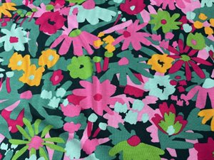 Bomuldsjersey - retro blomster i friske farver